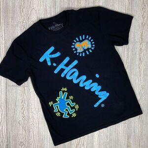 Keith Haring Artist Signature Art Black Graffiti Short Sleeve T-Shirt Men's L